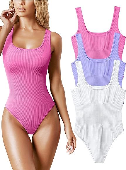 OQQ Women's 3 Piece Bodysuits Sexy Ribbed Sleeveless Square Neck Sleeveless Tank Tops Bodysuits | Amazon (CA)