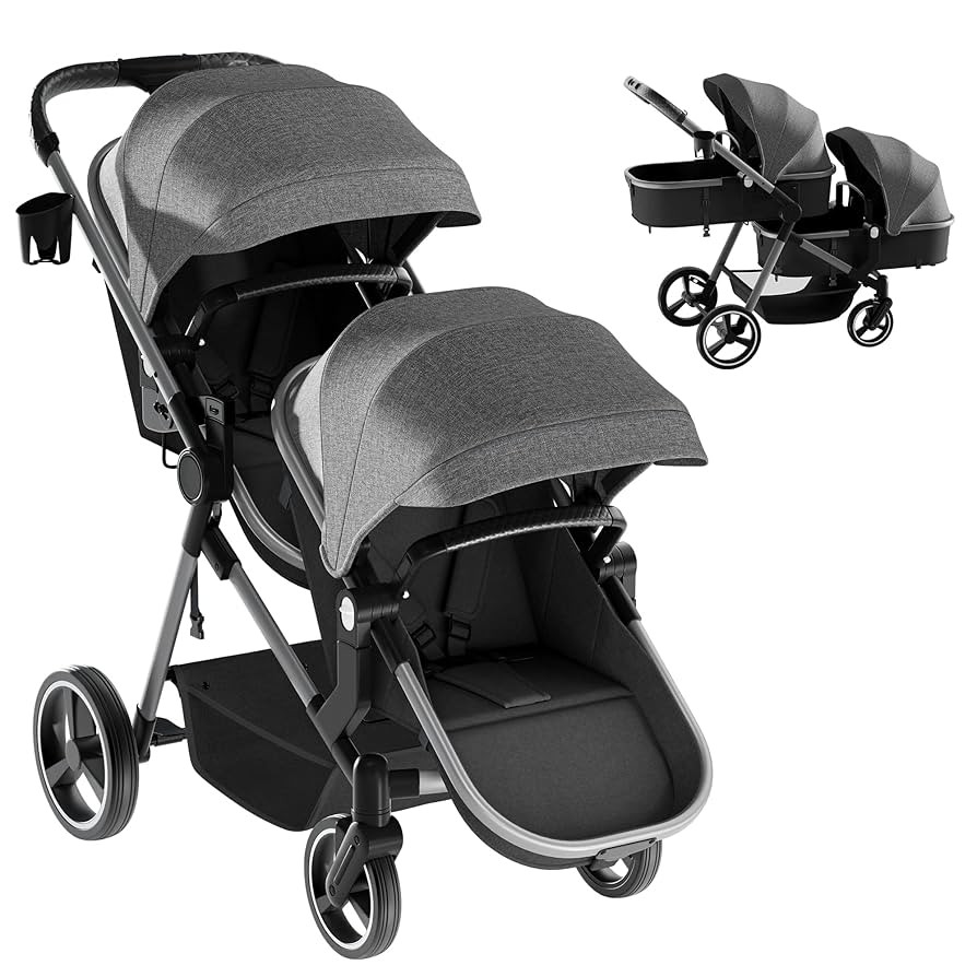 MU Double Stroller, Foldable Twin Tandem Stroller with Adjustable Backrest, Reversible Seat, 5-Po... | Amazon (US)