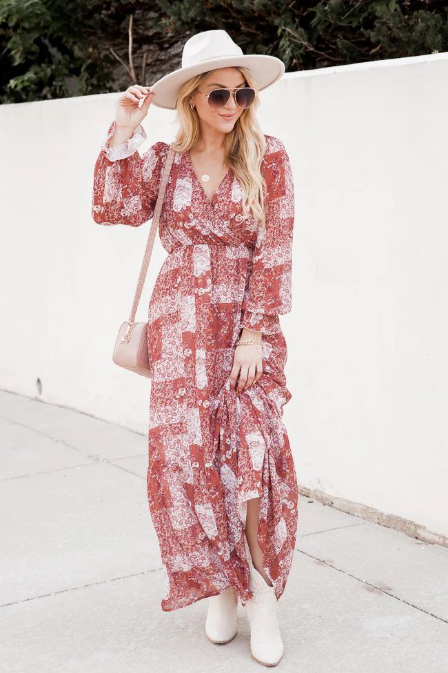 We're Not Done Multi Patchwork Printed Long Sleeve Maxi Dress | Pink Lily