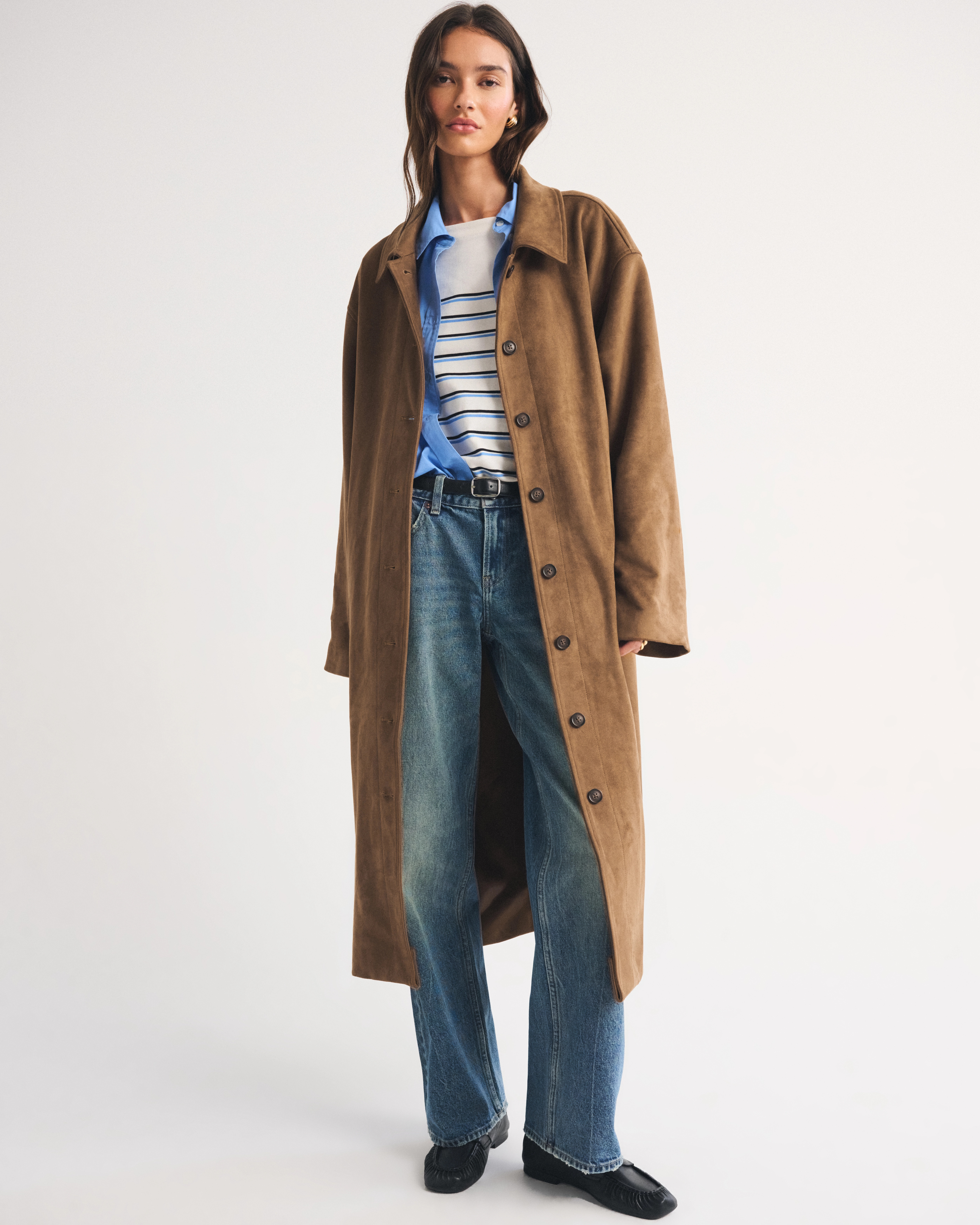 Vegan Suede Long Mac Coat | Abercrombie & Fitch (US)