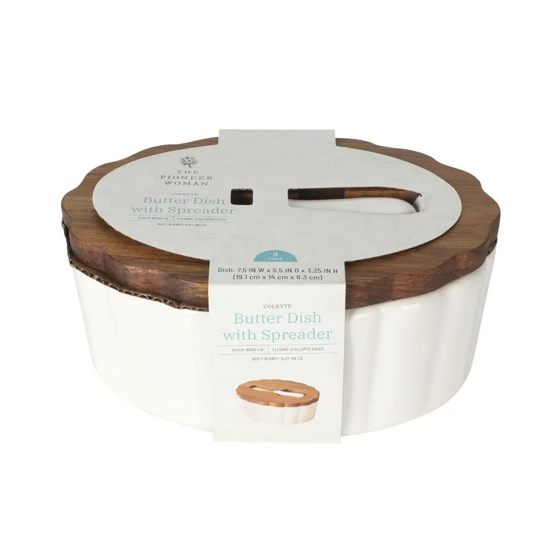 The Pioneer Woman Colette Stoneware Butter Dish, White | Walmart (US)