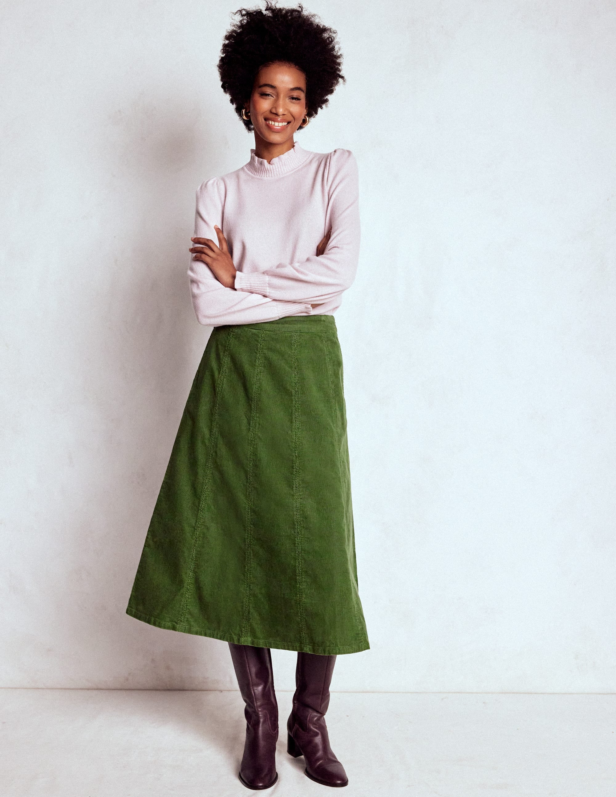 Joy Cord Midi Skirt-Fern | Boden UK