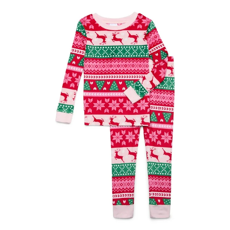 Holiday Time Girls Tight Fit Christmas Pajamas Set, 2-Piece, Sizes 4-10 | Walmart (US)