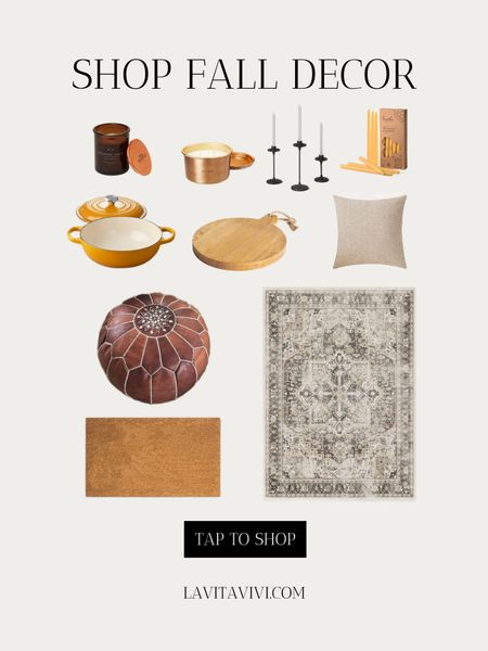Ruggable rug 5x7, door mat, leather poof, pillow cover, wooden cheese board, Le Creuset cast iron pot, tapered beeswax candlesticks, candlestick holders, Target fall candles 

#LTKunder100 #LTKSeasonal #LTKhome
