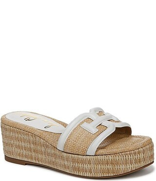 Pauleena Leather Raffia Double E Detail Platform Wedge Sandals | Dillard's