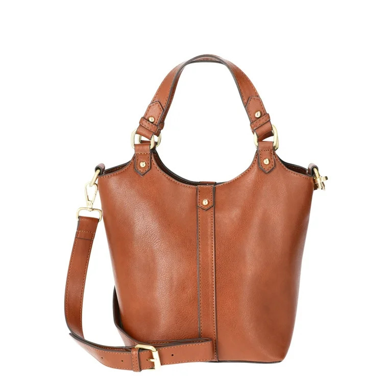 Time and Tru Women's Juniper Bucket Bag, Cognac/Faux Leather | Walmart (US)