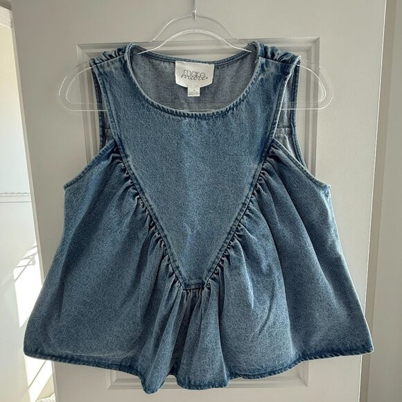 MareMare x Anthropologie Denim Shirred Blouse Tank Top - Size S | Poshmark
