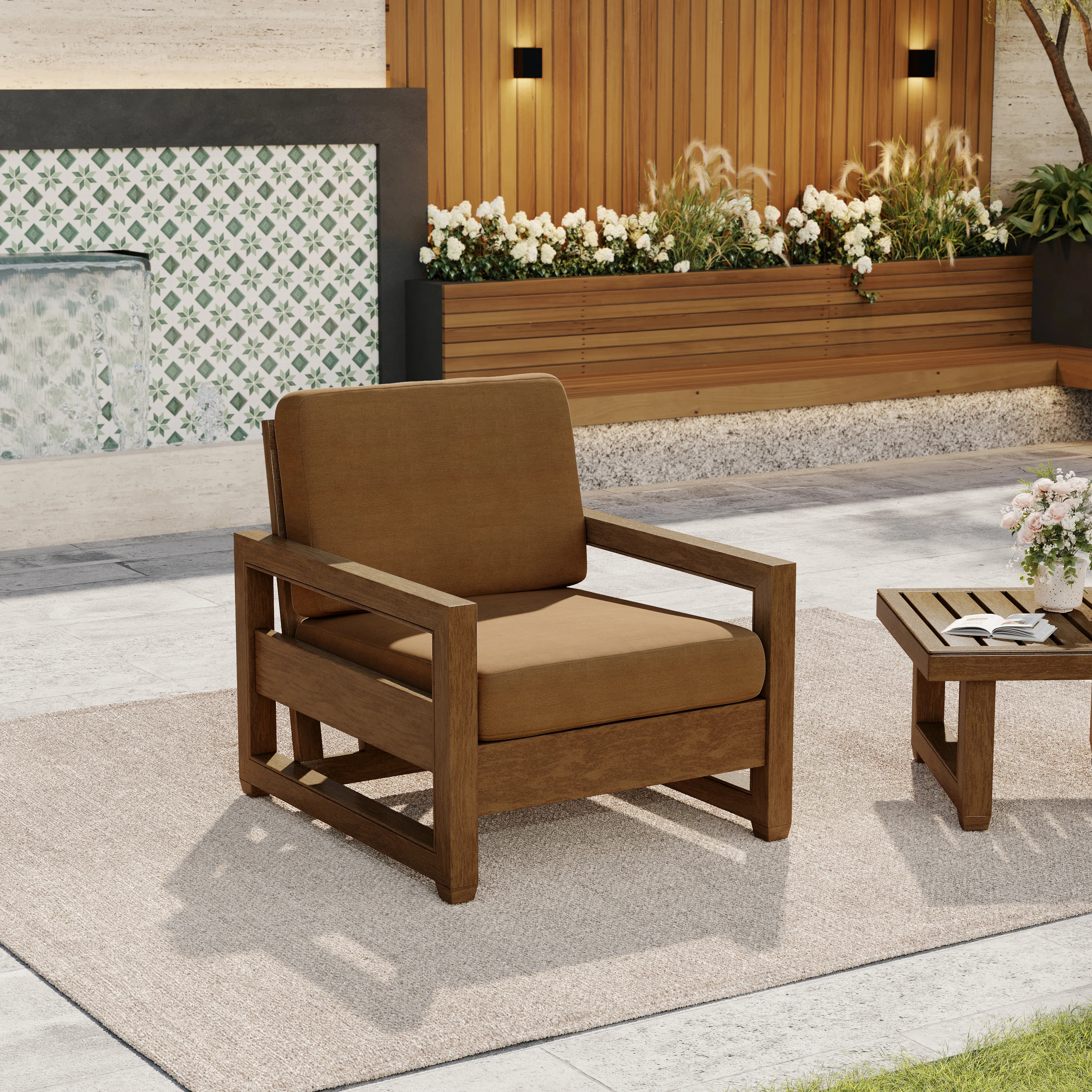 Solid Wood Teak Outdoor Chair With Cushion And Arms | Wayfair North America