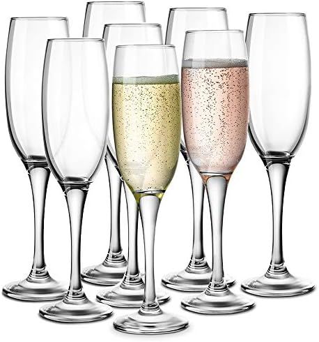 KooK Premium Clear Glass Champagne Flutes, Thin Stem, 7 ounce, Pack of 8 | Amazon (US)
