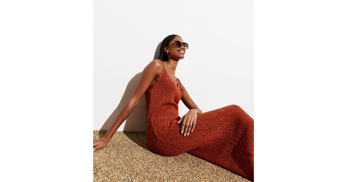 Rust Glitter Crochet Maxi Beach Dress | New Look | New Look (UK)