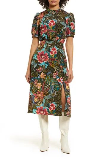 Floral Print Tie Neck Midi Dress | Nordstrom