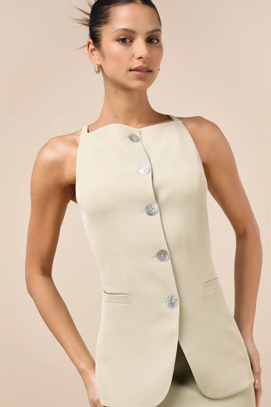 Polished Influence Light Green Button-Front Vest Top | Lulus