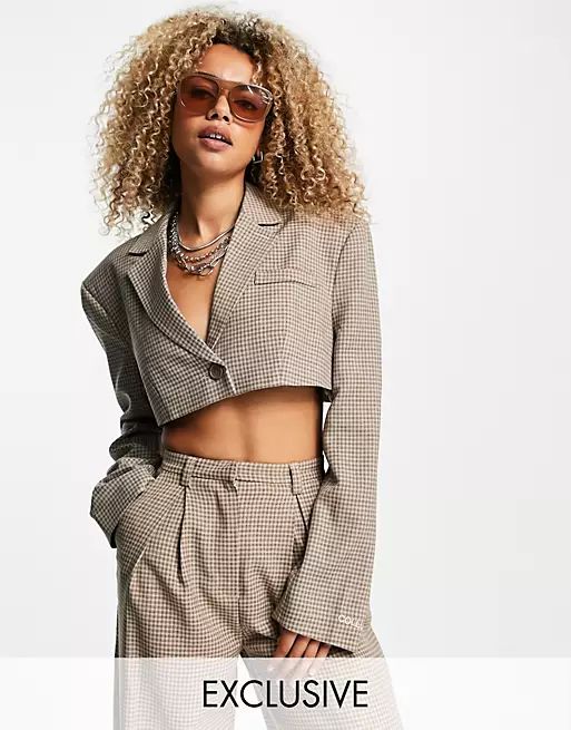 COLLUSION cropped blazer in micro check | ASOS (Global)