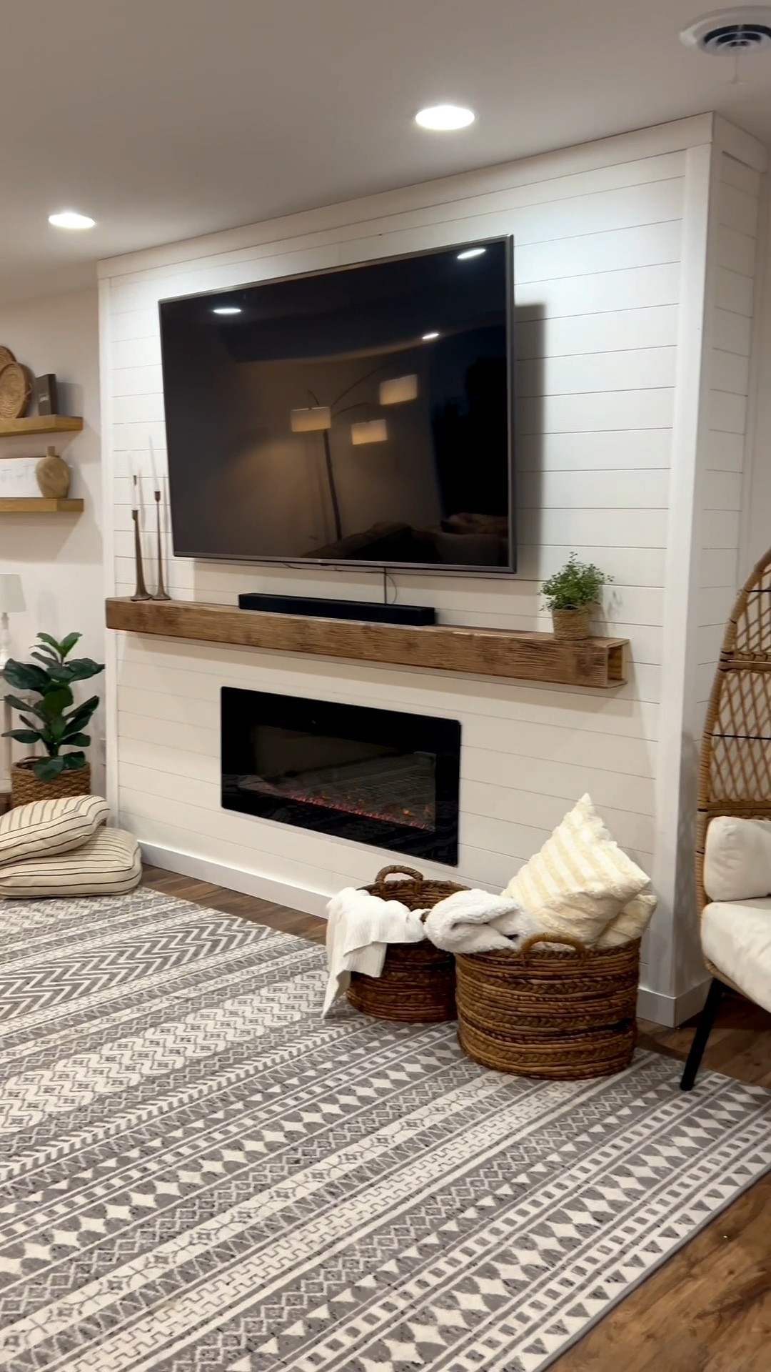 One of my favorite before & afters. This basement needed some help. I had so much fun designing this space and bringing it cozy. Pretty proud to say I built that fireplace in a weekend 💪🏼 

#LTKHome