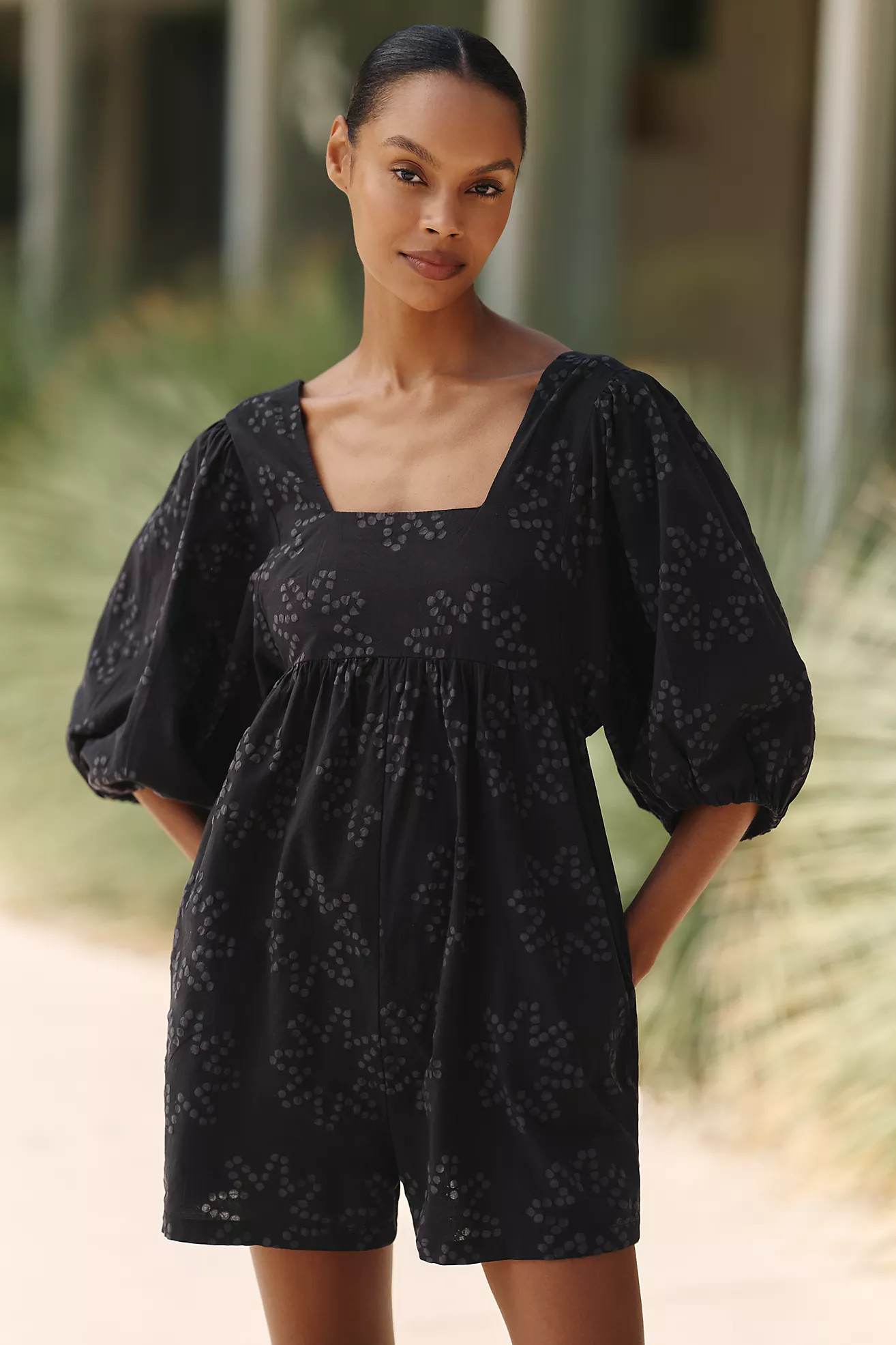 Celandine Puff-Sleeve Cotton Romper | Anthropologie (US)