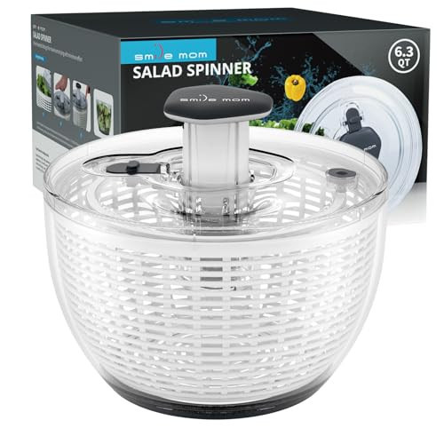 Smile mom Salad Spinner Large Lettuce Spinner Kitchen Gadgets, Large Salad Spinner Vegetable Washer, High Efficiency for Kitchen Washing & Drying Leafy Vegetables, One-Handed Easy Press 6.3 Qt White | Amazon (US)