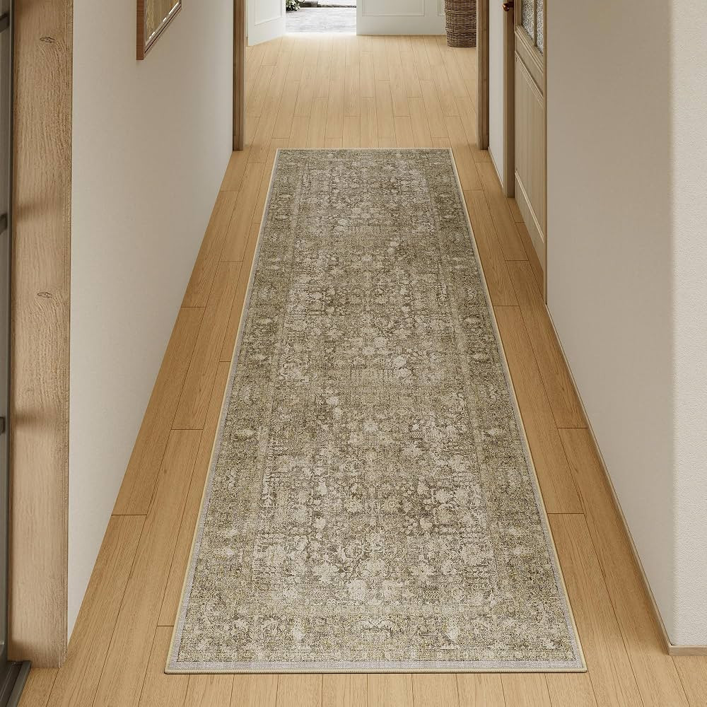 Brown Runner Rug 2x6 Hallway Machine Washable Kitchen Vintage Distressed Non Slip Long Carpet Ind... | Amazon (US)