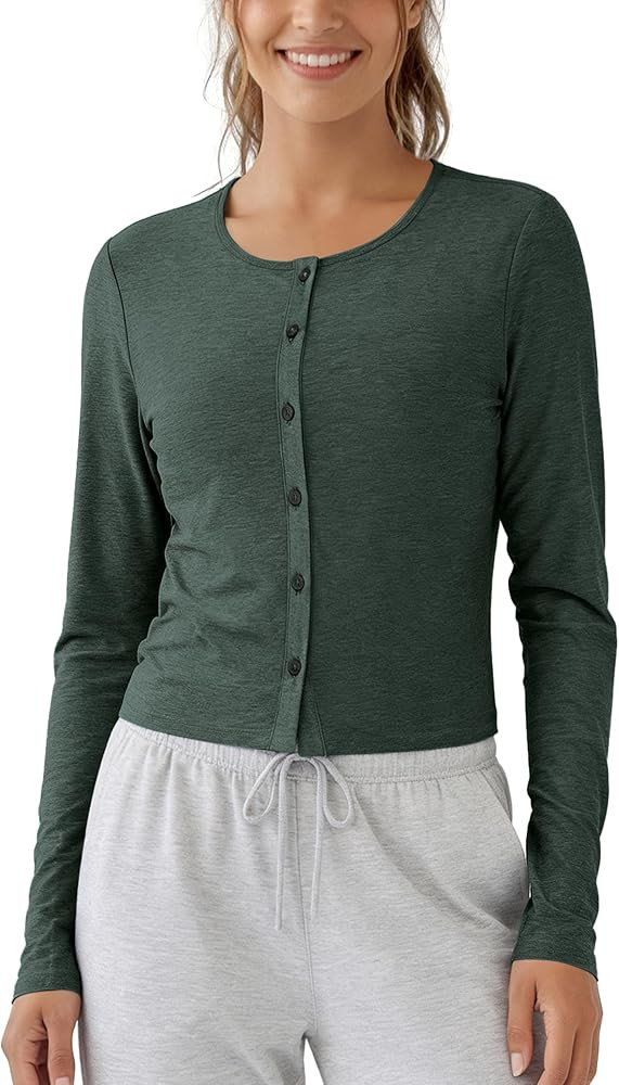 ODODOS Women's Cardigan - Ultra Soft odSTRATUM Tech Performance Long Sleeve Crop UPF 50+ Button D... | Amazon (US)