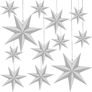 Haconba 12 Pack 3D Large Paper Star White Hanging Paper Star Lanterns Lampshade for Christmas Wed... | Amazon (US)