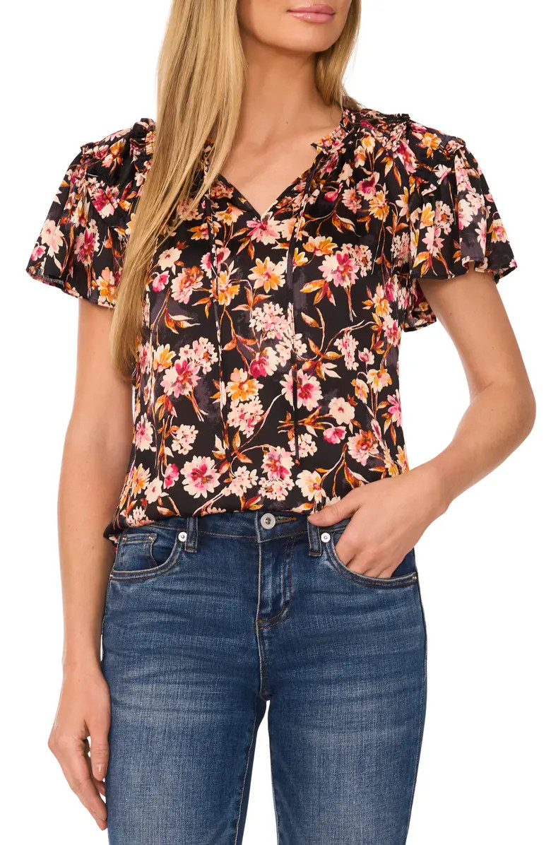 CeCe Floral Flutter Sleeve Top | Nordstrom | Nordstrom