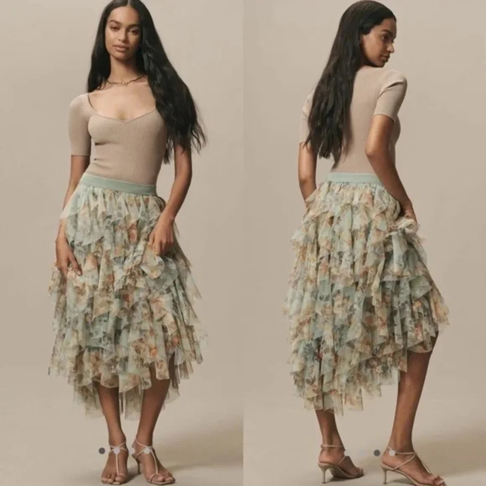Anthropologie Size Small The Cheri Ruffled Tulle Midi Skirt by Anthropologie | Poshmark