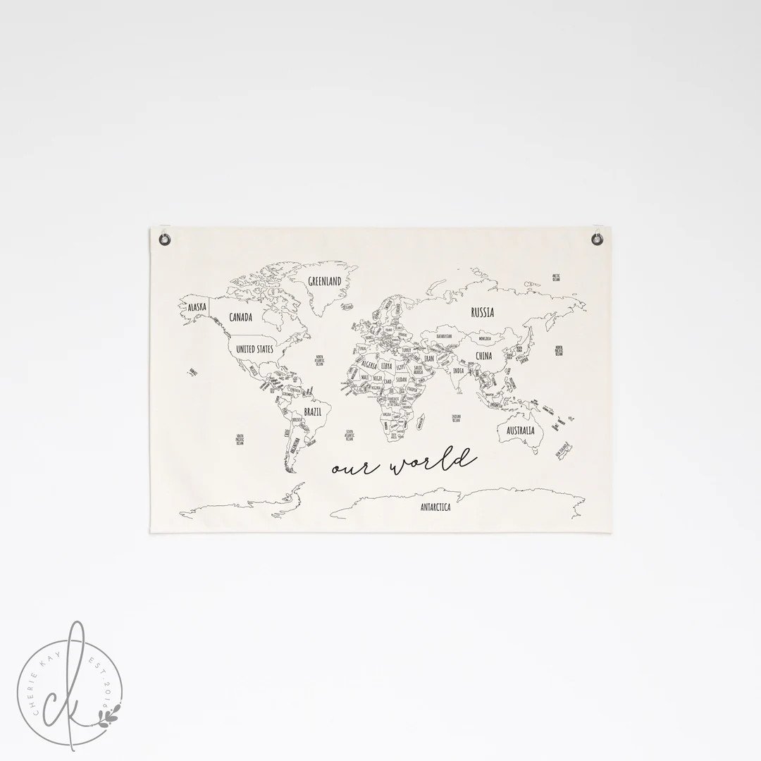 World Map Canvas Flag Homeschool Decor World Map Wall - Etsy | Etsy (US)