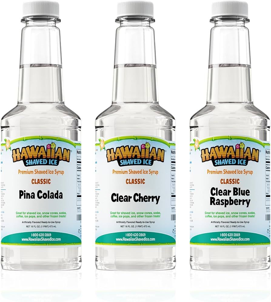 Hawaiian Shaved Ice Syrup Assortment, 3 - 16oz Bottles of The Most Popular Flavors: Clear Cherry,... | Amazon (US)