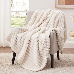 EXQ Home Fleece Blanket Twin Size for Couch or Bed - 3D Stripe Jacquard Decorative Blankets - Coz... | Amazon (US)