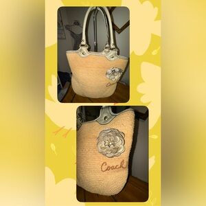 Coach Bleeker Tan and Cream Straw Tote Bag | Poshmark