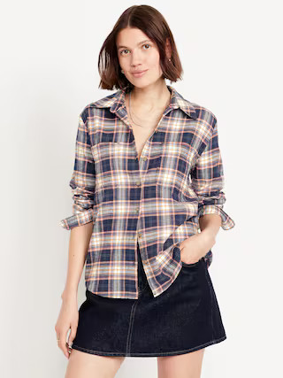 Plaid Flannel Button-Down Boyfriend Shirt | Old Navy (US)