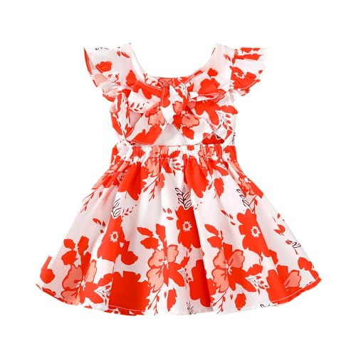 LYSMuch Toddler Baby Girl Summer Floral Dresses Party Backless Ruffle Sundresses（Orange White,6-12Months） | Amazon (US)