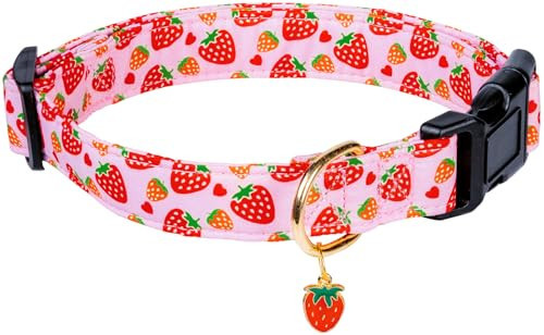 PREHAI Cute Cotton Dog Collar for Small Medium Large Dogs Special Design Cute Pink Strawberry Dog Collar for Girl Female Dogs Soft Adjustable Strawberry Puppy Collars for Girl Female Dogs Pet Collar | Amazon (US)