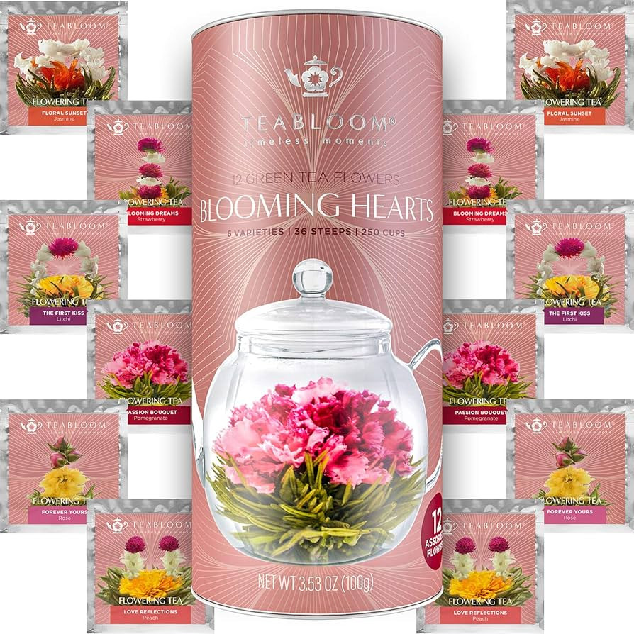 Teabloom Heart-Shaped Flowering Teas – 12 Assorted Blooming Tea Flowers – Green Tea + Jasmine... | Amazon (US)
