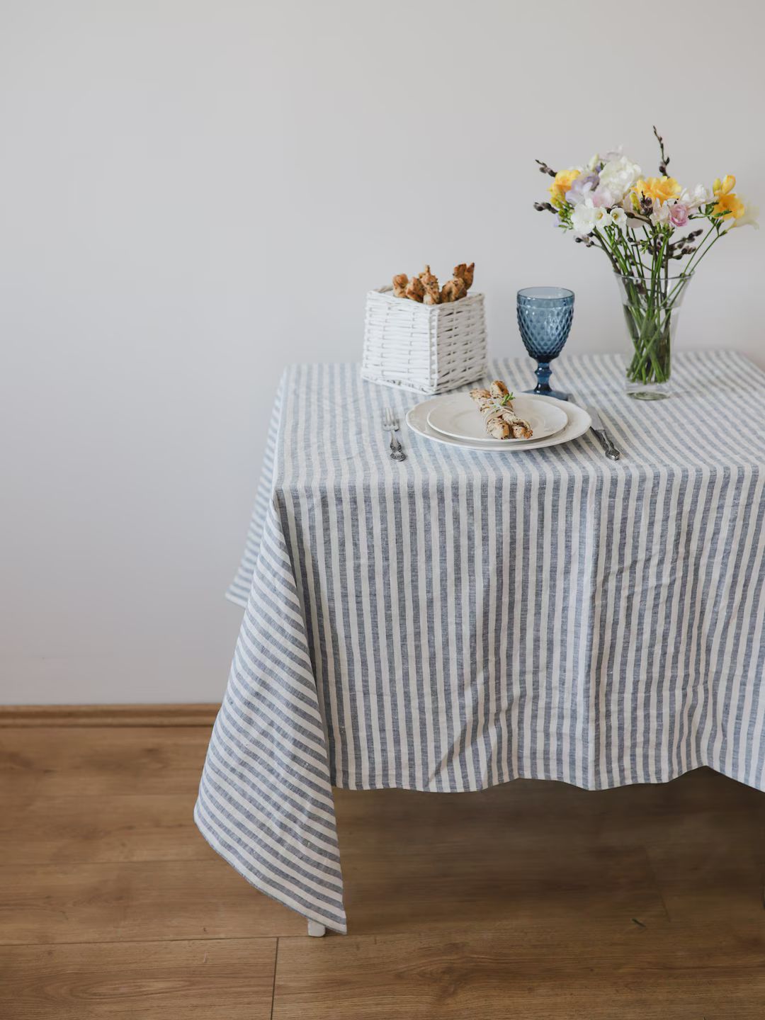 Striped Linen Tablecloth, Blue White Stripy Tablecloths, Square, Rectangular Tablecloths, Linen W... | Etsy (US)