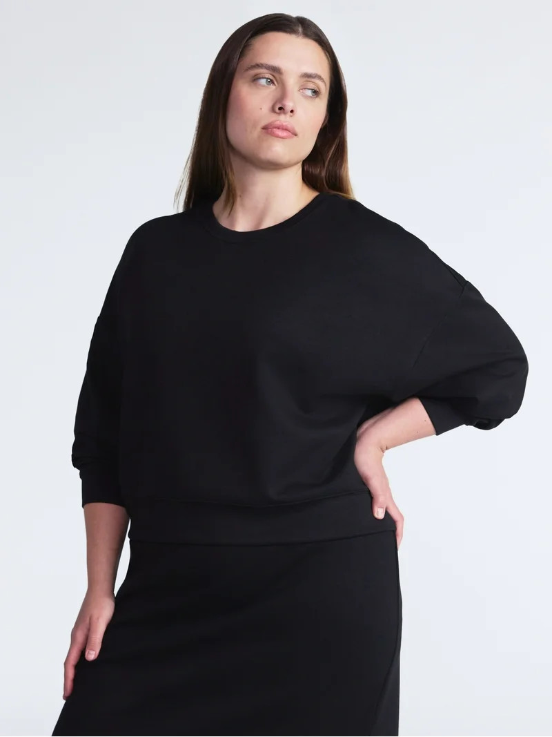 Scoop Women's and Women's Plus New Scubaknit Cropped Sweatshirt with Drop Sleeves, Sizes XS-4X | Walmart (US)