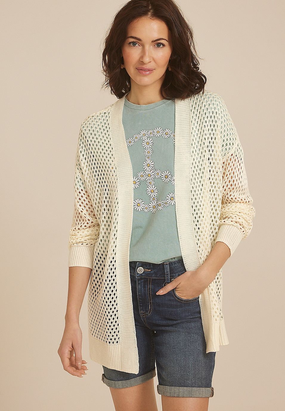 Mesh Open Front Cardigan | Maurices