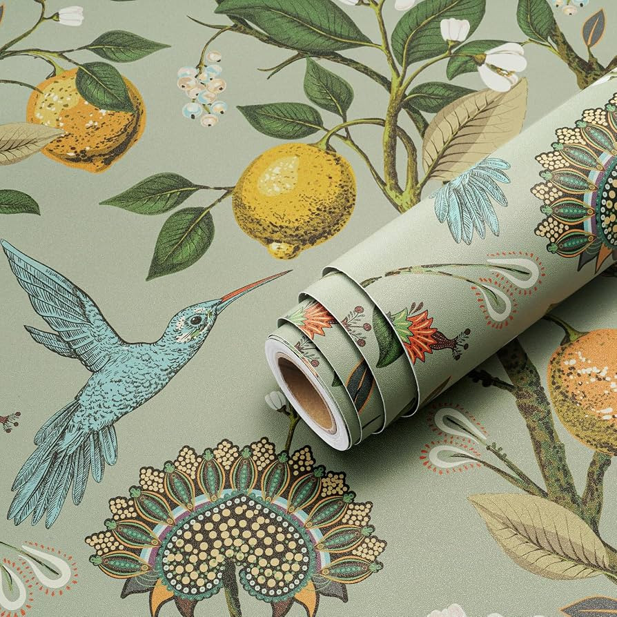 Livelynine Green Floral Bird Wallpaper Peel and Stick Vintage Retro Renter Friendly Wallpaper Kit... | Amazon (US)
