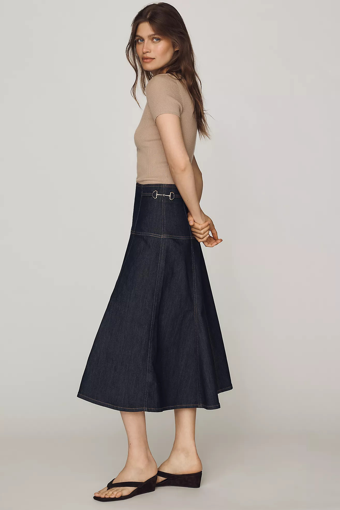 Maeve Waisted Denim Maxi Skirt | Anthropologie (US)