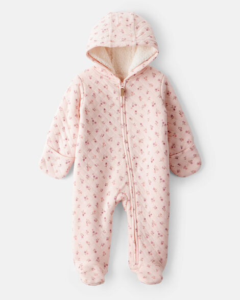 Baby Girl Floral Long-Sleeve Hooded Jumpsuit - Pink | Carter's Inc