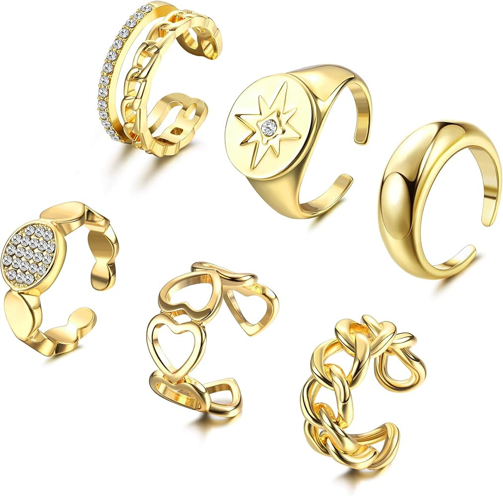 Magitaco 6Pcs Gold Chunky Rings Set Dome Braided Twisted Signet Rings Adjustable Minimalist State... | Amazon (US)