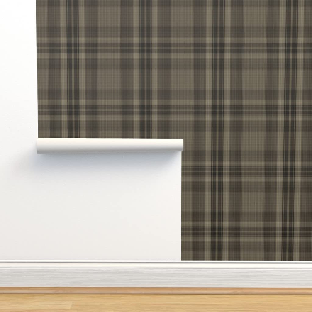 Spoonflower Peel & Stick Wallpaper 12ft x 2ft - Brown Plaid Masculine Neutral Tones Browns Custom... | Amazon (US)