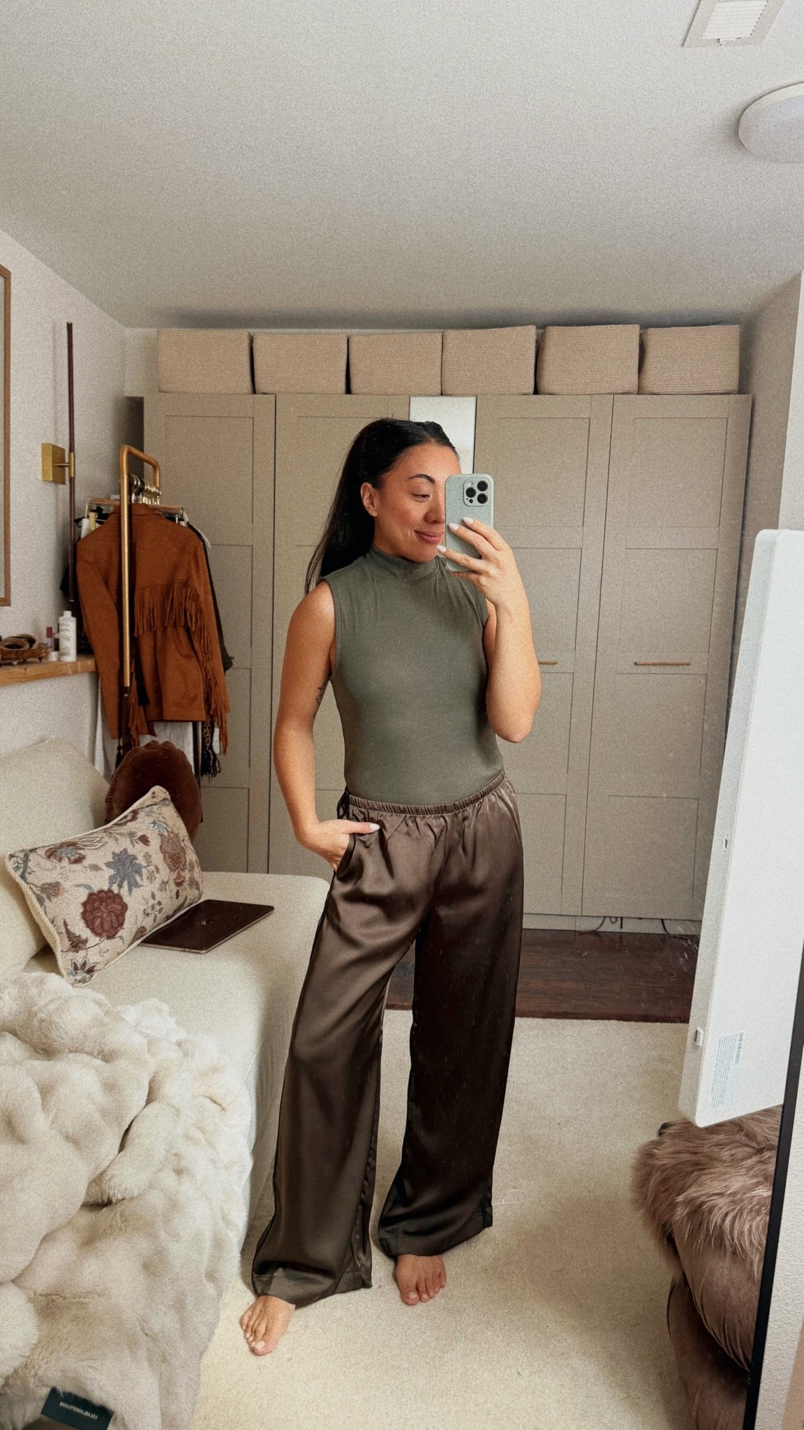 Satin track pants for fall 🍂 wearing size M petite (could’ve done S)

#LTKPetite #LTKootd #LTKSeasonal