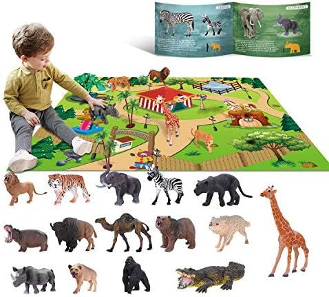 15 Animal Toys for Boys Realistic Safari Animals Farm Zoo Educational Toy Gift with Play Mat for ... | Amazon (US)