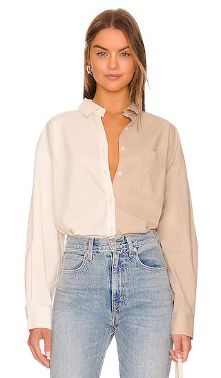 Sloane Oversized Button Down Shirt in Sesame Ecru Split | Revolve Clothing (Global)