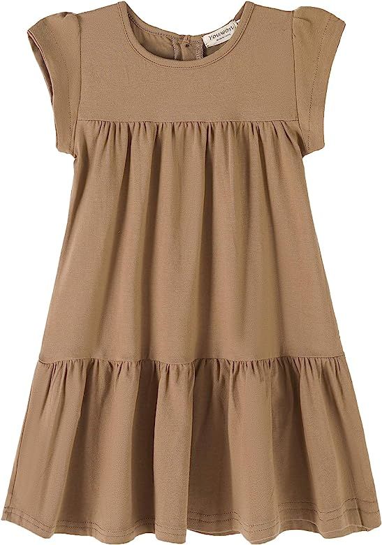 Toddler Girls Dress Short Sleeve Solid Color Tunic A-Line Tiered Swing Dress 2-6 7-16 | Amazon (US)