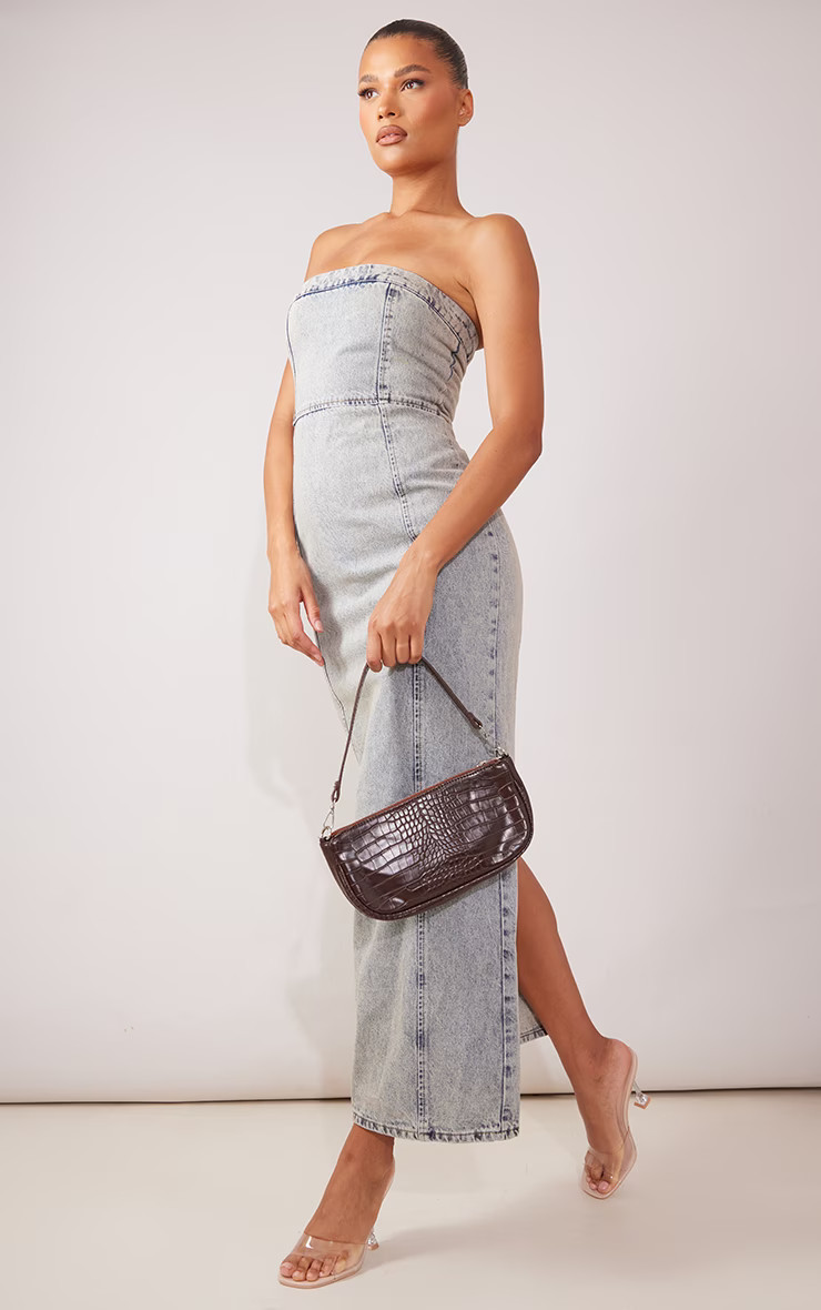 Vintage Mid Wash Denim Bandeau Maxi Dress | PrettyLittleThing CAN