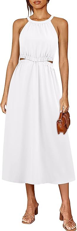 BZB Womens Summer Dresses Maxi Sundress Halter Neck Sleeveless Cutout A-Line Dress S-XXL | Amazon (US)