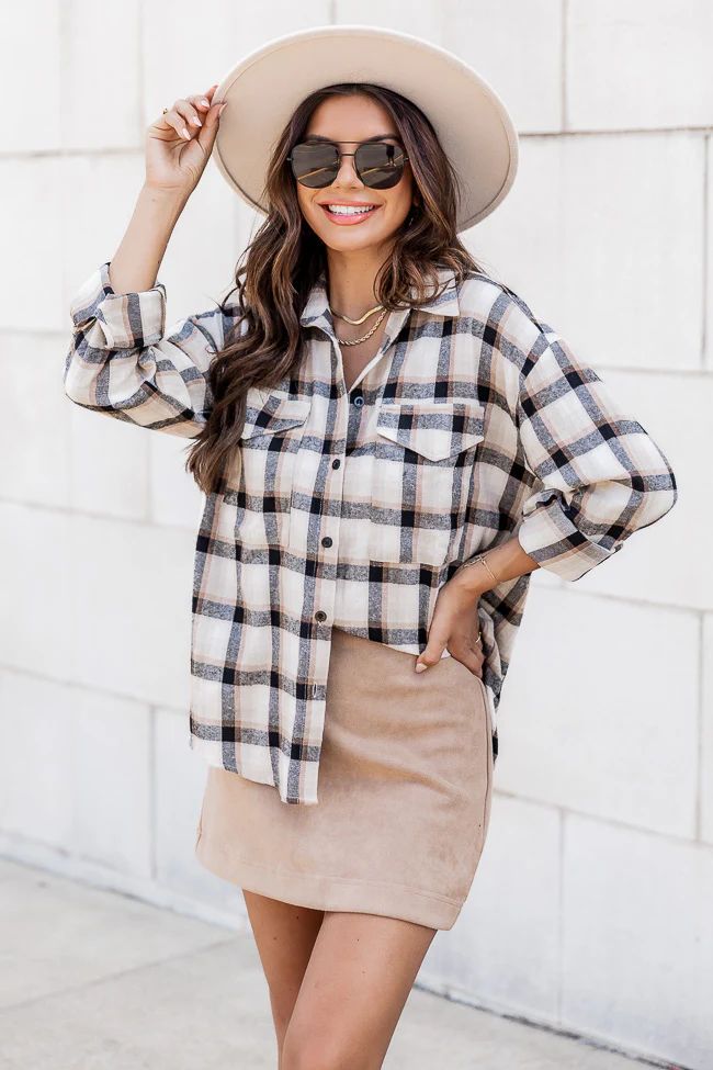 All I Ever Wanted Tan Plaid Button Front Blouse | Pink Lily