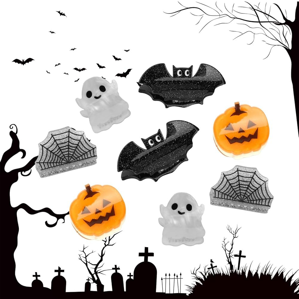 Halloween Hair Claw Clips Mini Small Pumpkin Ghost Bat Spider Web Cute Halloween Hair Claw Clips ... | Amazon (US)