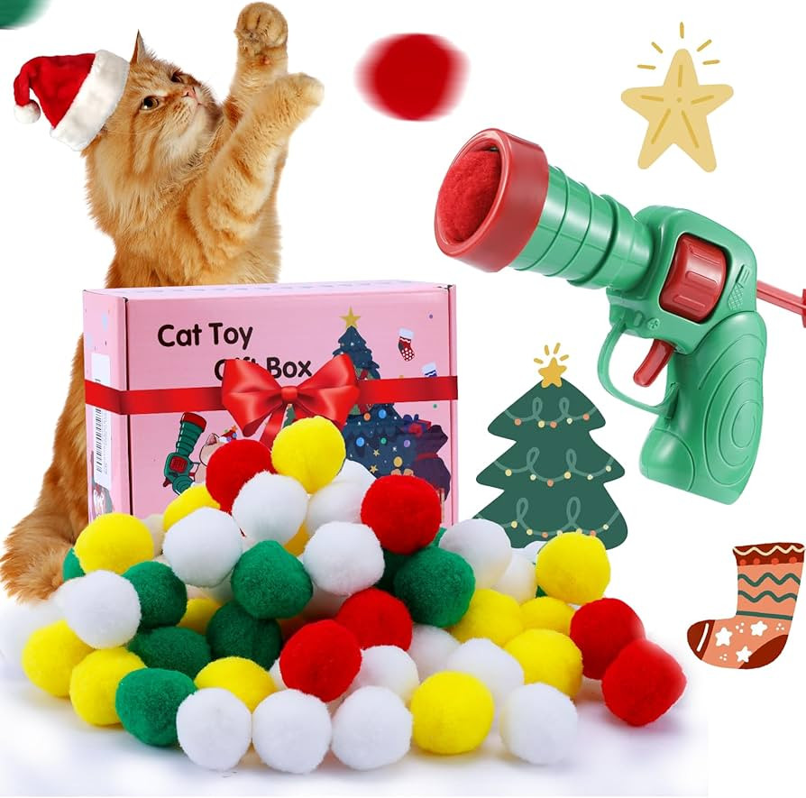 SITOANTD Christmas Cat Toy Balls with Launcher, Xmas Cat Gift Box, Interactive Kitten Toys for In... | Amazon (US)